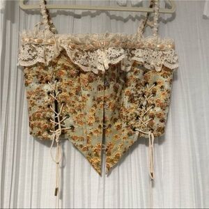 Lacemade - Adjustable Floral Lace-Up Corset Top